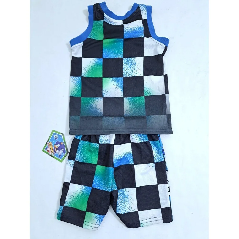 SEGA Sonic the Hedgehog 2 Piece Tank Shirt Shorts Set Size 4 Blue Black Green